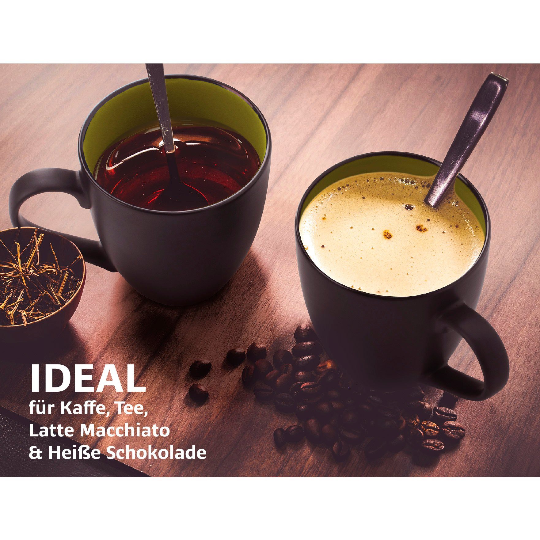 MiaMio Tasse MIAMIO - 6 x 350 ml Kaffeetassen Set Außen Schwarz Innen Farbig