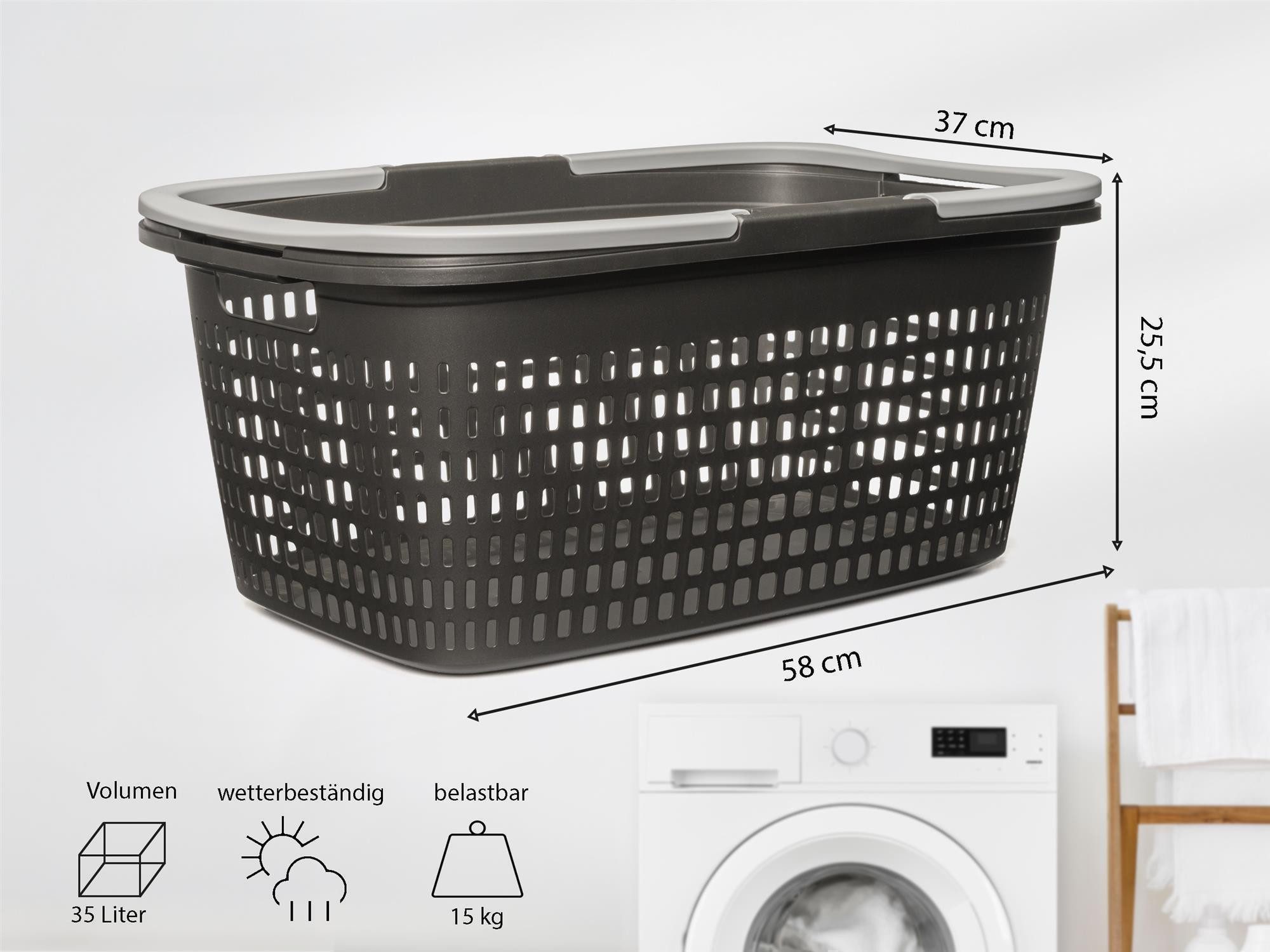 Hausfelder Wäschekorb Wäschewanne 58x37x25cm (Anthrazit-Schwarz, 6 Körbe 35 l) (Set, 6 St., 6 x Wäschekorb), mit klappbaren Henkeln, mit Griffen, 35 Liter – Bild 4 von 5