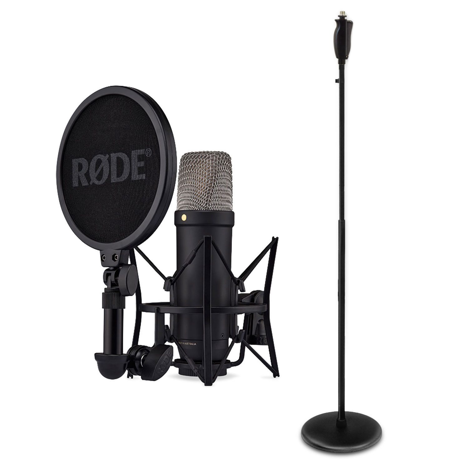 RØDE Mikrofon Rode Studio-Mikrofon NT1 5th Gen Schwarz mit Einhand-Mikrofonständer (Analog), Vorteils-Set mit Einhand-Mikrofonständer