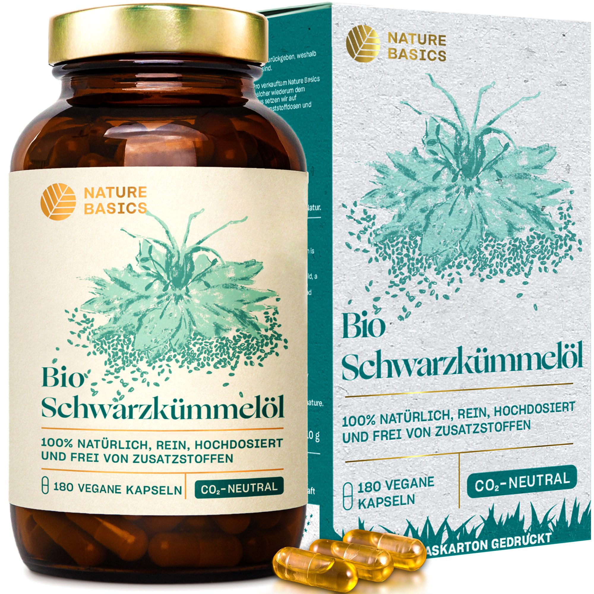 Hochwertiges 500mg Bio Schwarzkümmelöl 250mg Linolsäure Vegan 180 Kapseln