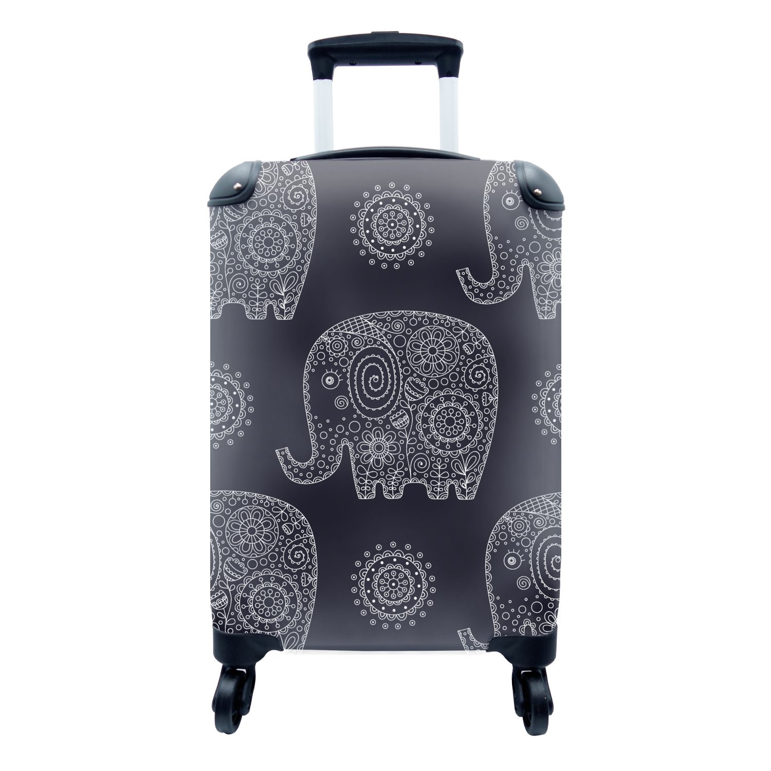 MuchoWow Handgepäckkoffer Muster - Elefant - Blumen, 4 Rollen, Reisetasche mit rollen, Handgepäck für Ferien, Trolley, Reisekoffer