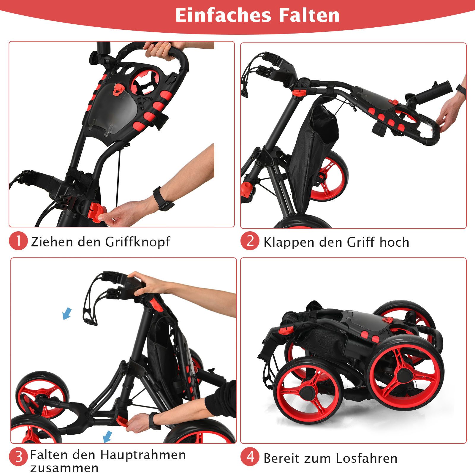 COSTWAY Golftrolley, 4 Rad Golfwagen klappbar aus Aluminum