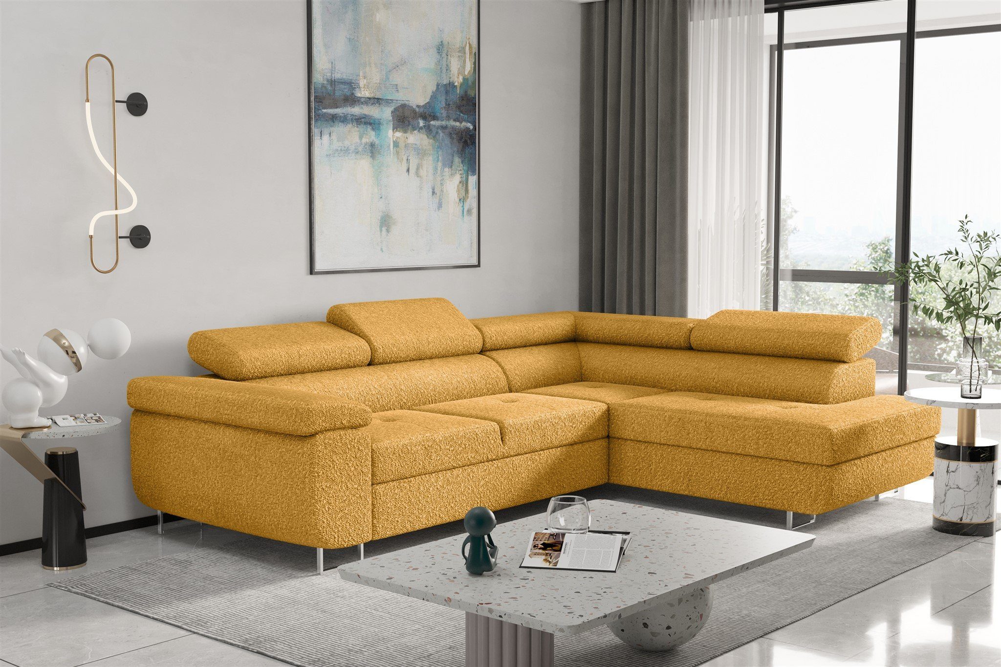 Fun Möbel Ecksofa Couchgarnitur Schlafsofa JADE mit mane in Stoff Ascot, mit Rundumbezug, mit Schlaffunktion Senf