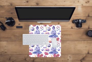 MuchoWow Gaming Mauspad Buddha - Muster - Blumen (1-St), Mousepad mit Rutschfester Unterseite, Gaming, 40x40 cm, XXL, Großes