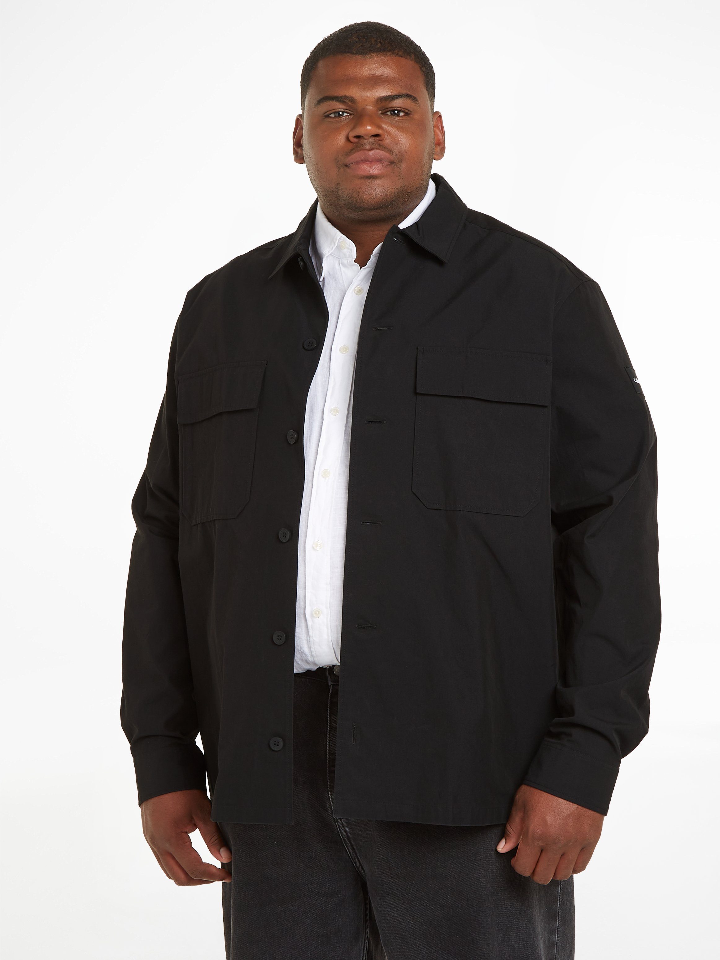 Calvin Klein Big&Tall Langarmhemd BT_COTTON NYLON OVERSHIRT mit Knopfleiste Ck Black