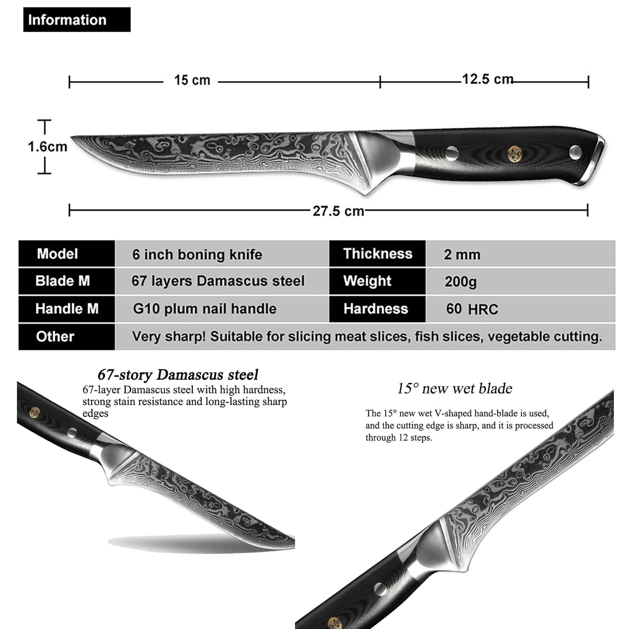 Damascus Boning Ausbeinmesser Lagen inch Profi Muxel Ausbeinmesser 67 Messer 6 Knife Edels