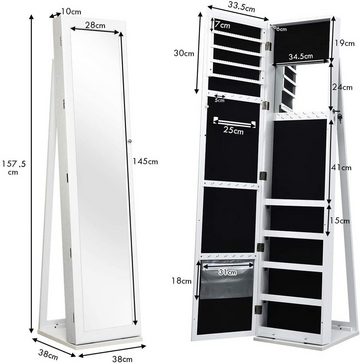 COSTWAY Schmuckschrank mit Ganzkörperspiegel, stehend, abschließbar, weiß