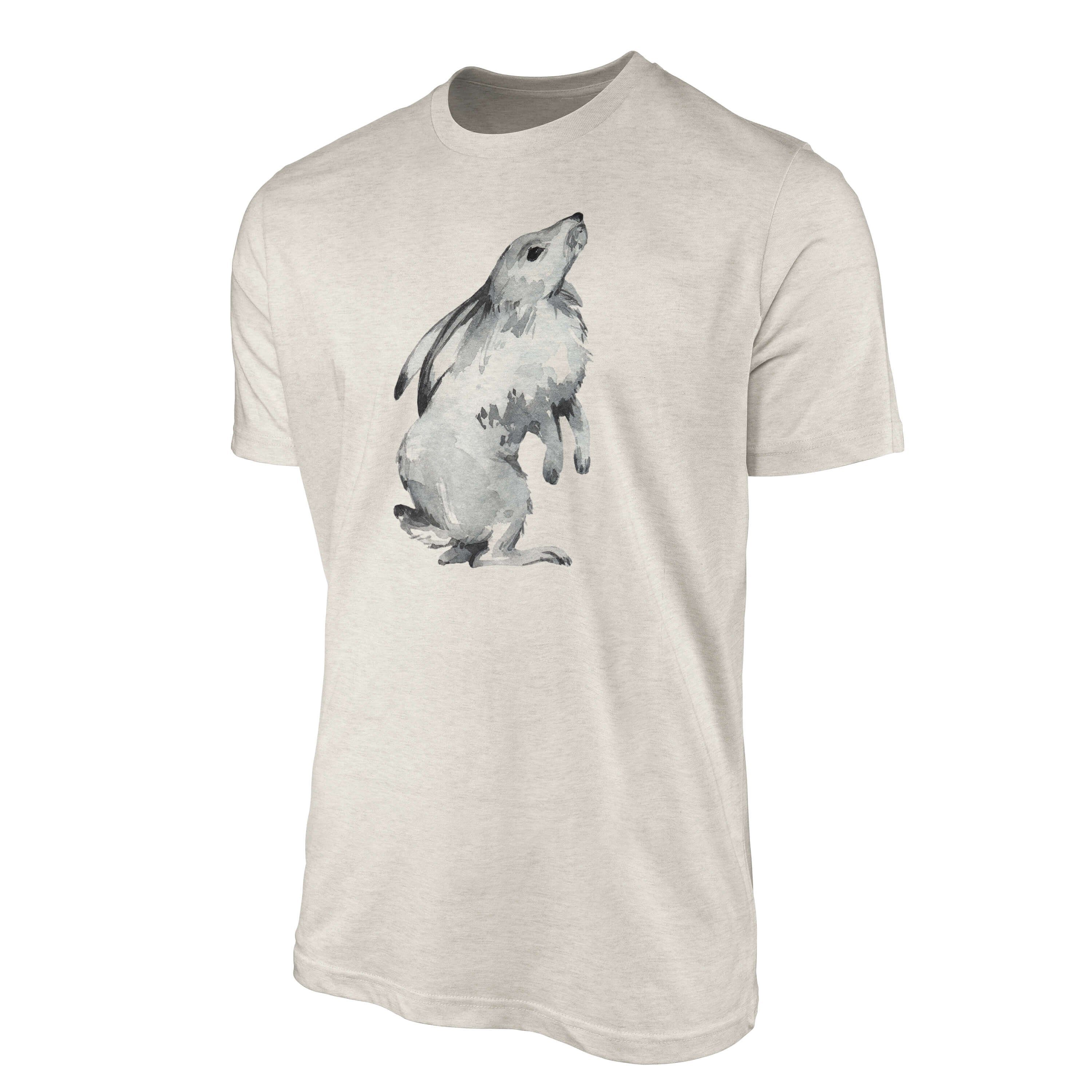 Sinus Art T-Shirt Bio-Baumwolle Motiv (1-tlg) Aquarell 100% Herren Hase Ökomode Nachhaltig Shirt T-Shirt aus erneuer gekämmte
