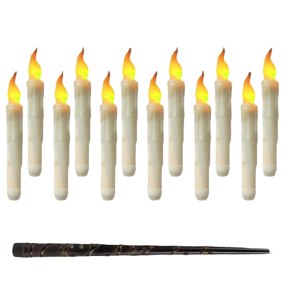 Coonoor LED-Kerze Flackernde Schwebende Kerzen mit Zauberstab,Hängende Fliegende Kerzen, Flammenlose LED Stabkerzen für Halloween Weihnachten Deko, LED-Teelicht