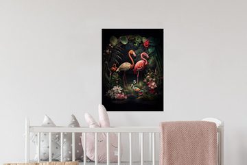 MuchoWow Wandsticker Flamingo - Blumen - Pflanzen - Dschungel - Rosa (1 St), Wandaufkleber, Wandtattoo, Selbstklebend, Wohnzimmer, Schlafzimmer