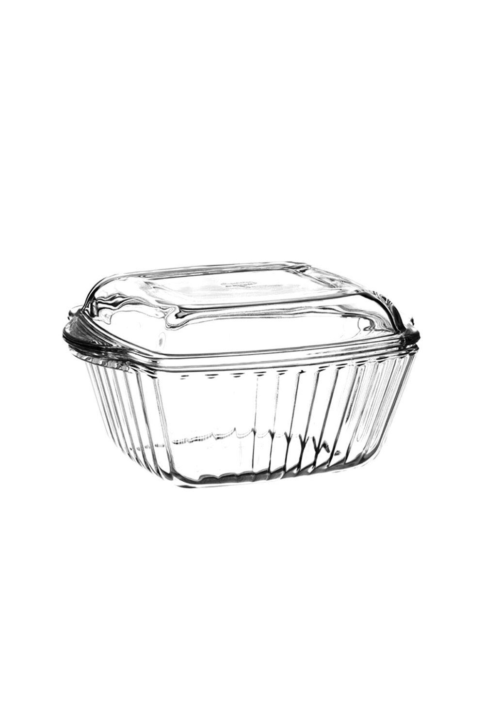Auflaufform Auflaufform Borcam 2-Teilig Glasschale mit Glasdeckel, eckig, 1150 cc