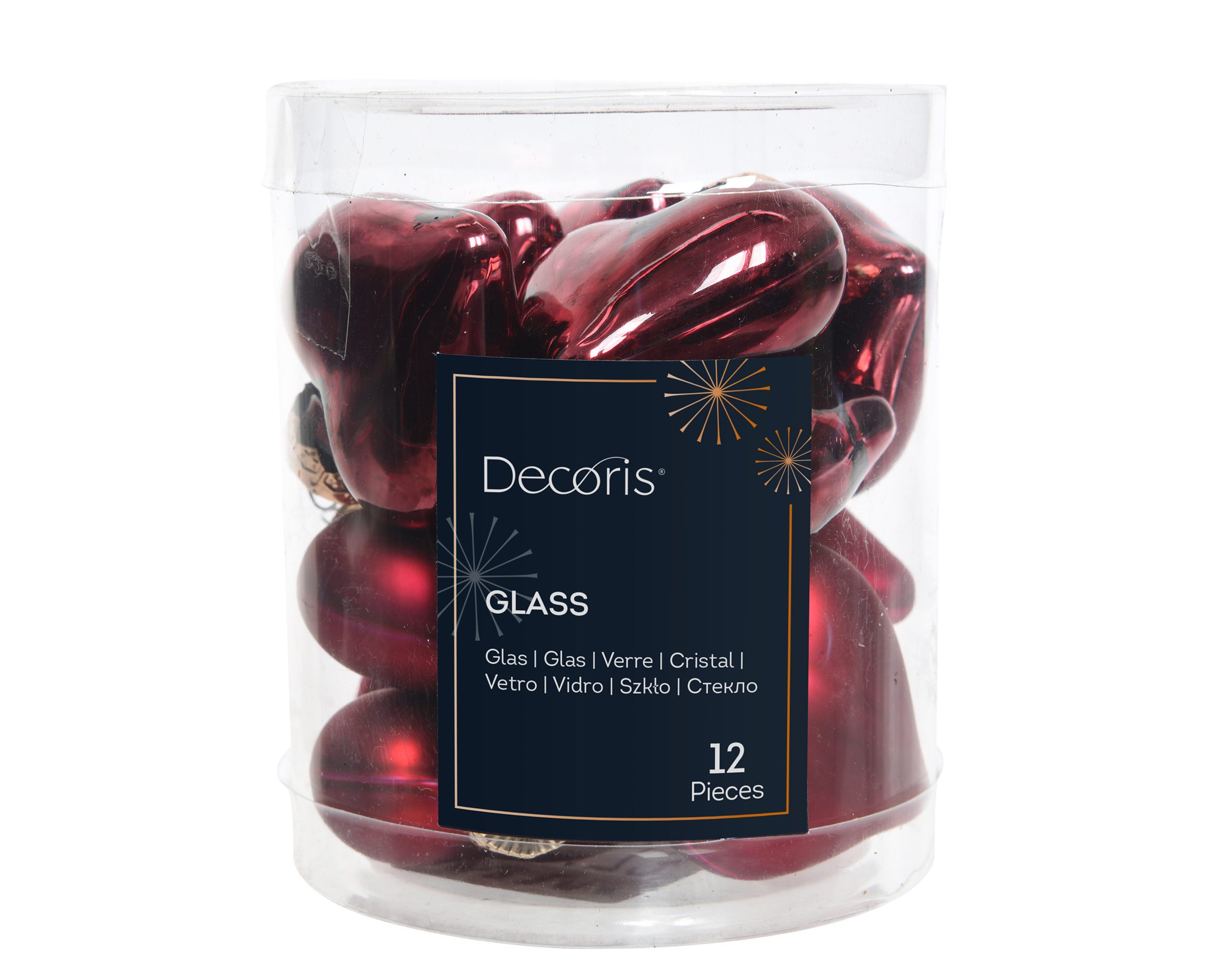Kaemingk Christbaumschmuck, Christbaumschmuck Herzen 4cm Glas 12 Stück - Ochsenblut