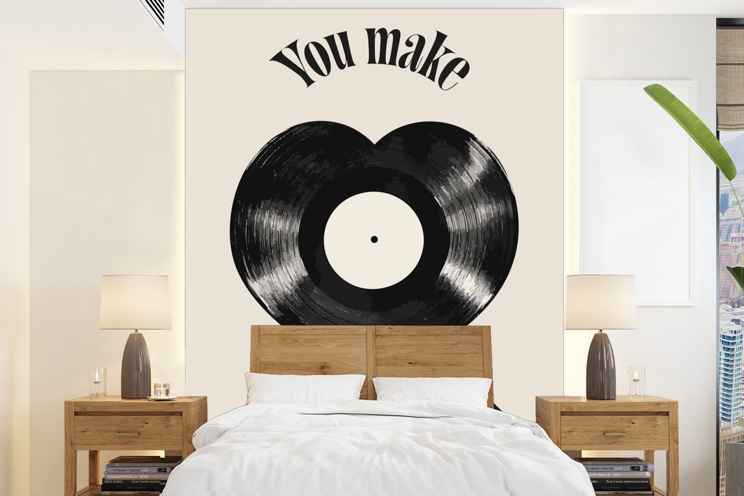 MuchoWow Fototapete Liebe - Musik - Zitat, Matt, bedruckt, Wallpaper für Wohnzimmer, Schlafzimmer, Vinyl Tapete, 195x260 cm
