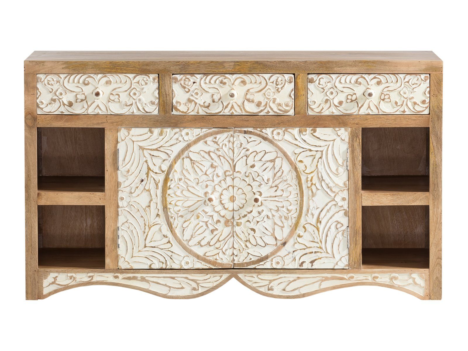 massivum Badmöbel-Set Delhi aus Massivholz, Waschtisch mit Spiegel günstig online kaufen