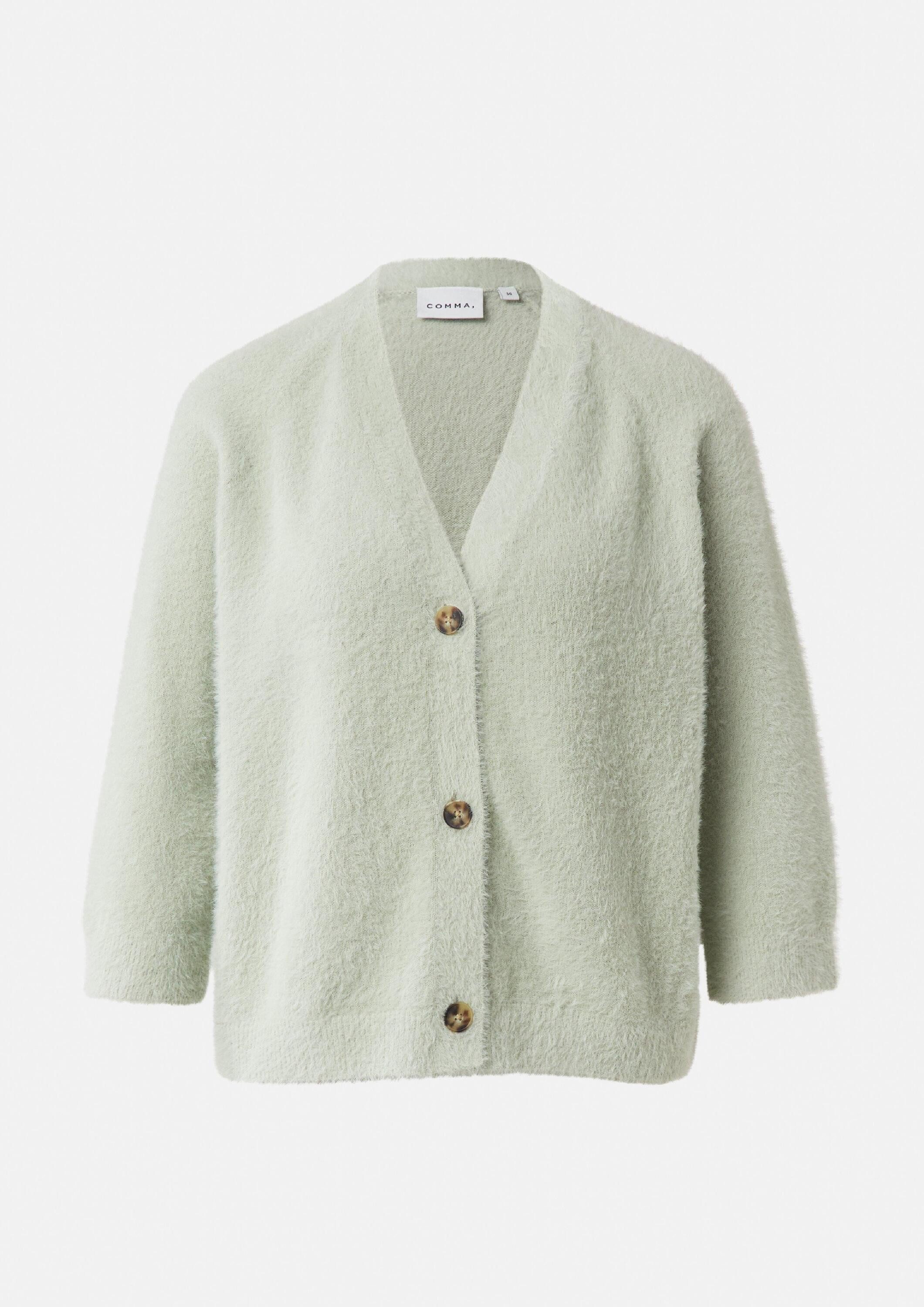comma Cardigan Strickjacke Flauschiger Strickcardigan mit 3/4-Ärmeln