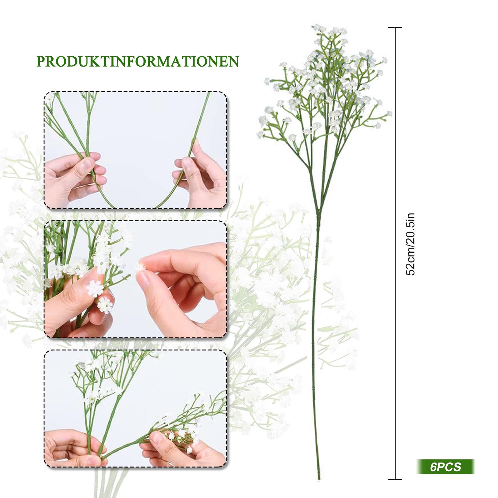 Kunstblumenstrauß Schleierkraut Künstlich 6 STK Fake Deko Blumen Künstlich Gypsophila, Agger, Artificial Flowers Künstliche Schleierkraut für Hochzeit Zuhause D – Bild 2 von 5