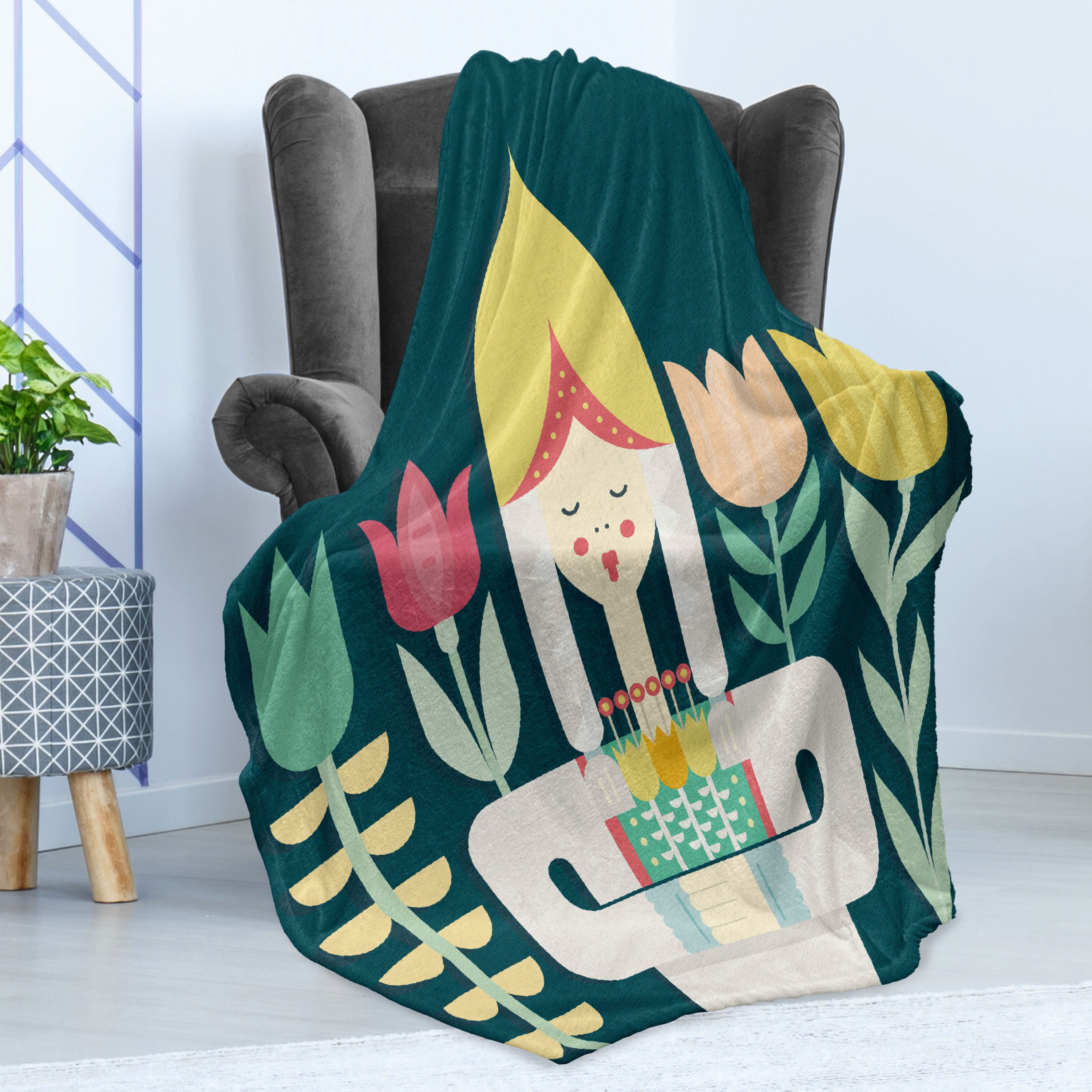 Wohndecke Gemütlicher Plüsch für den Innen- und Außenbereich, Abakuhaus, Amsterdam Niederländisches Mädchen und Blumen