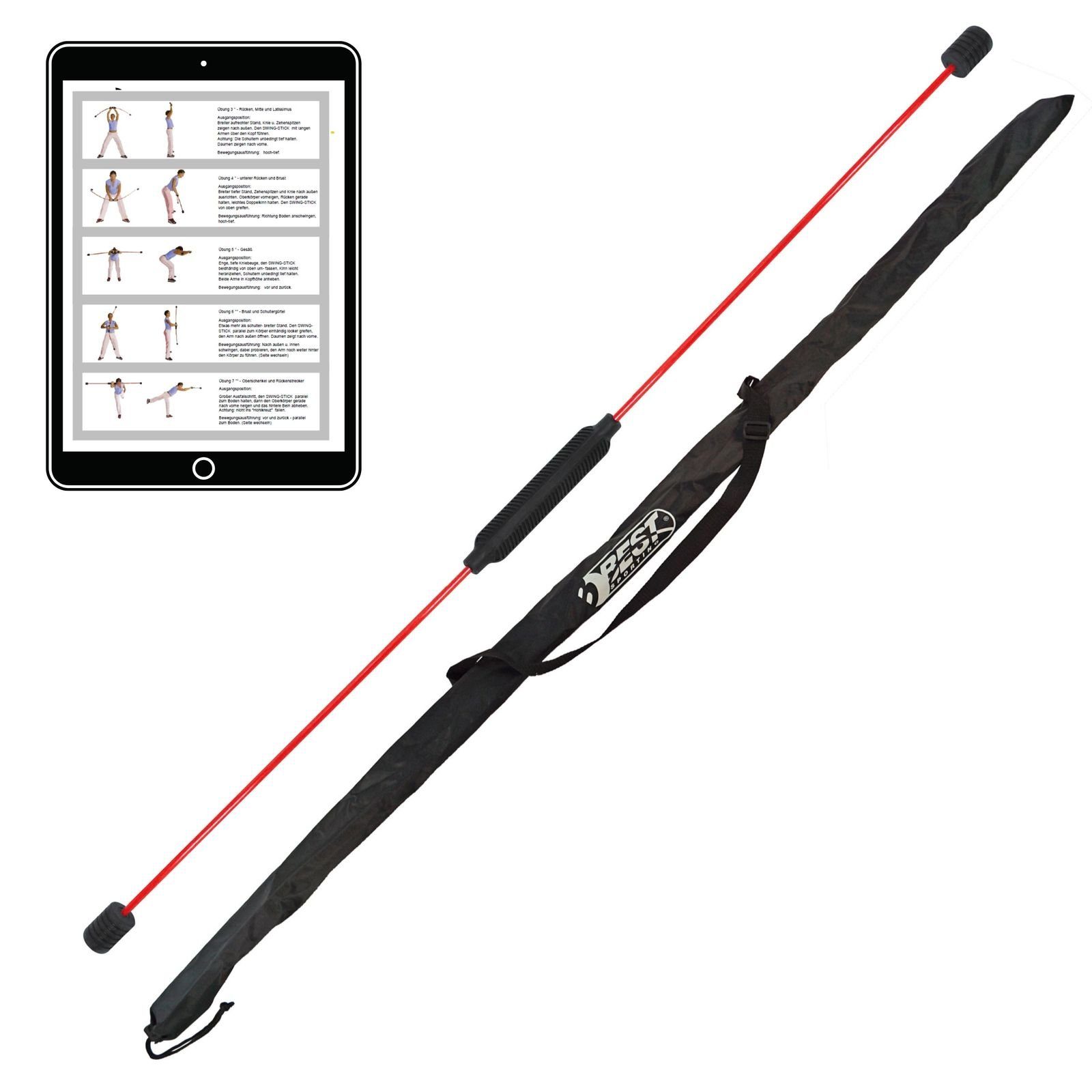 Swingstick I Schwingstab I Tasche für Best in Ganzkörpertraining Elastic rot 16 Sporting Bar mit Gymnastikstab I für mit Anleitung Übungen für I Swingstick zuhause Fitnessgeräte Fitness Fitness