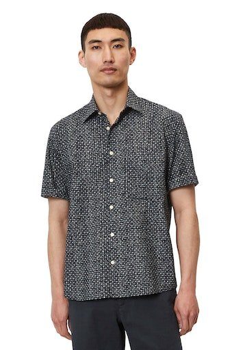Marc O'Polo Kurzarmhemd mit dezentem Print dunkelblau | Hemden