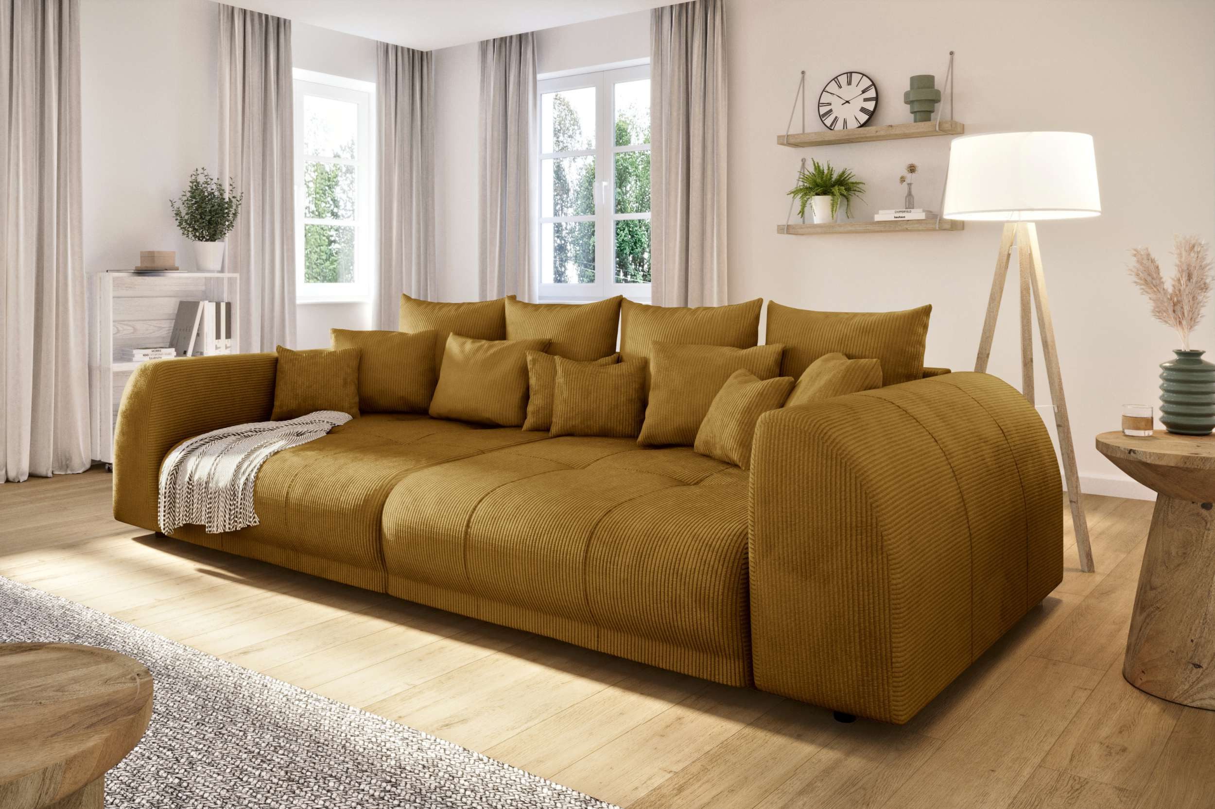 99rooms Big-Sofa Lucca, Sofa, Big-Sofa, Inkl. Kissenset, rundum mit Cordstoff POSO bezogen, Schlaffunktion