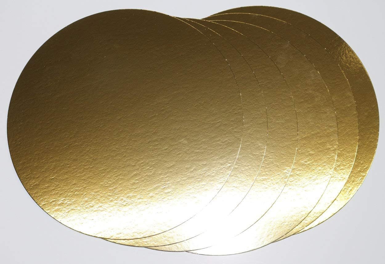 LYSCO Tortenplatte Set Tortenunterlagen,rund Gold Ø 24,2628,30cm / Silber Ø 24,26,28,30cm, Tortenscheiben aus 100 % Frischfaserkarton, (auch geeignet für Kuchen, Deserts, Teilchen uvm, in unterschiedlichen Farben erhältlich), Tortenplatte einseitig mit Folie beschichtet, verhindert Durchnässen