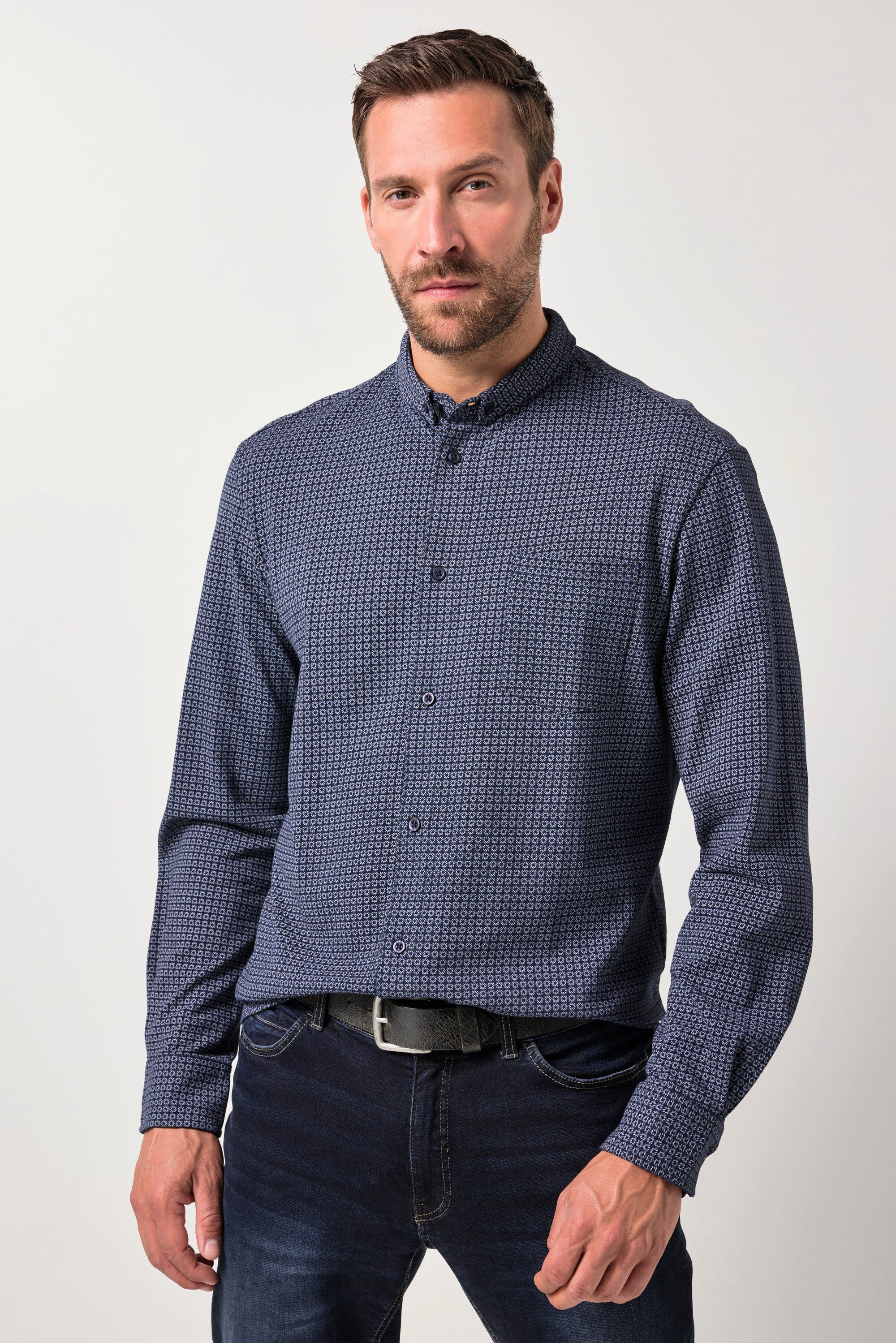 Businesshemd Piquéhemd Langarm Alloverdruck Modern Fit