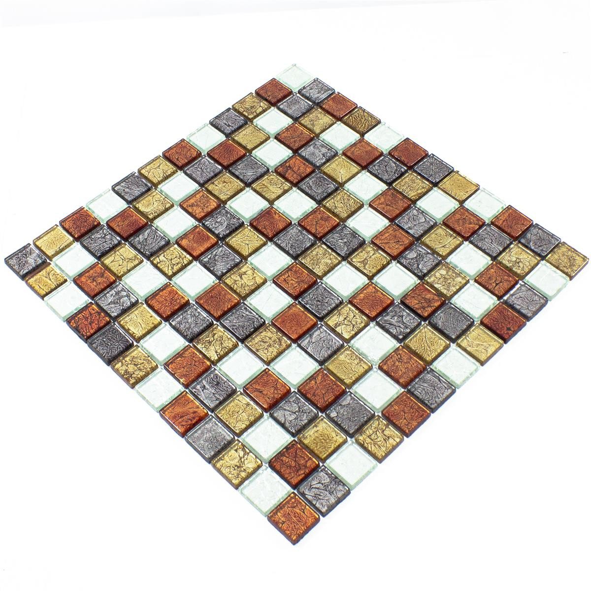 Mosafil Mosaikfliesen Mosaikfliesen Glas Bonnie Crystal Struktur, Glas 30.000x30.000, gold-rot-silber, Verlegefertig auf ein Netz geklebt - Wasserfest