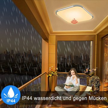 LETGOSPT Deckenleuchte Modern 24W LED Deckenleuchte, Radar Sensor Deckenlampe, LED fest integriert, LED Flurlampe 30 x 30 x 5cm, für Badezimmer Garage Balkon Küche