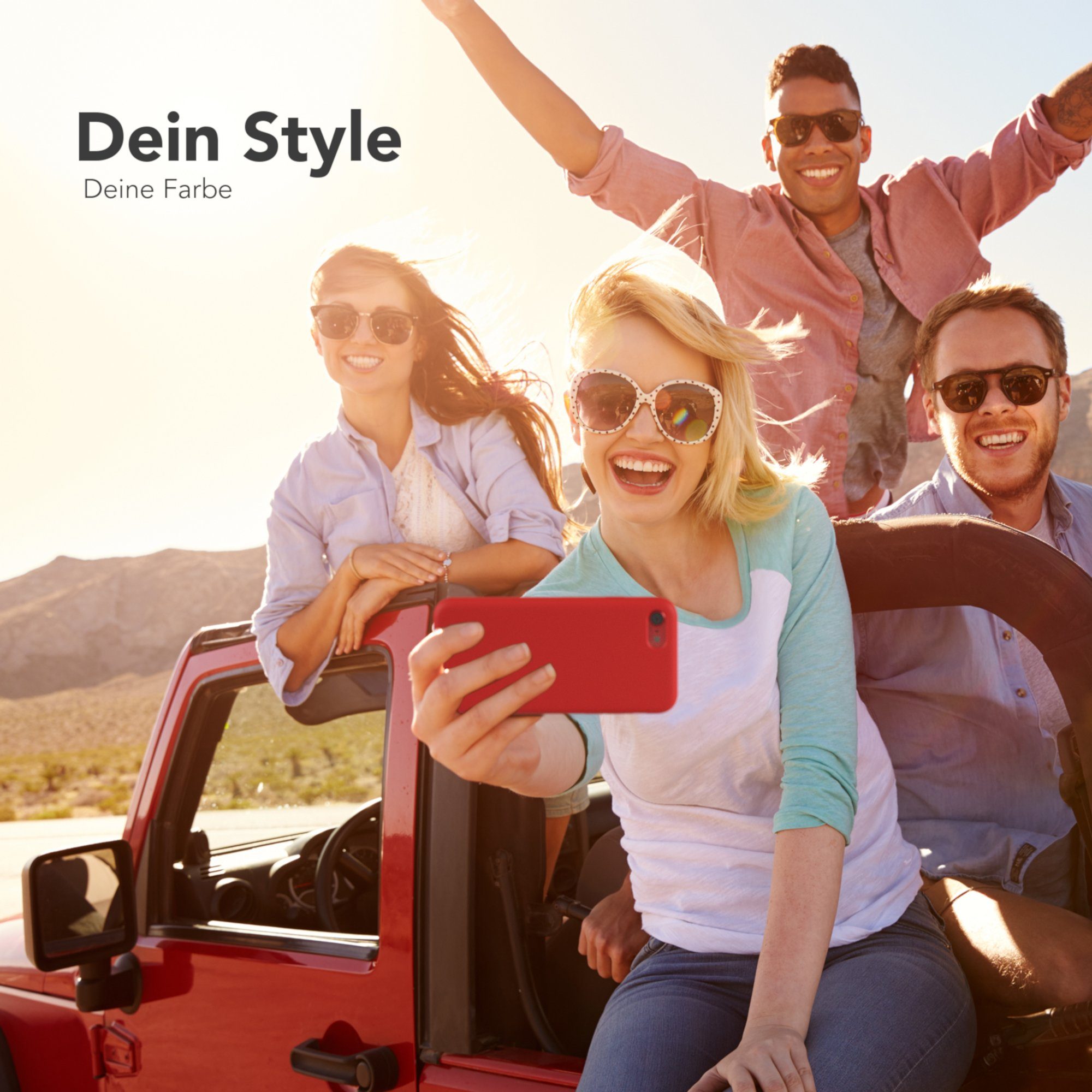 EAZY CASE Handyhülle Premium Case für iPhone SE 2022/2020, iPhone 8/7 4,7 Zoll, Smart Slimcover mit Displayschutz Handy Softcase Silikonhülle Etui Rot