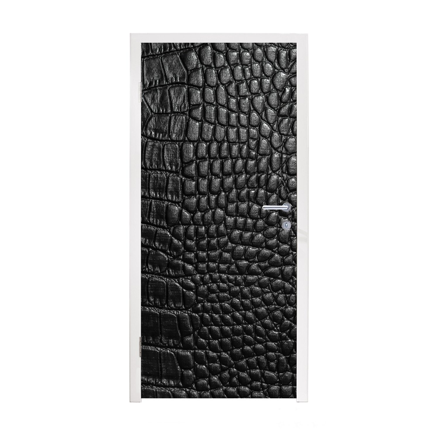 MuchoWow Türtapete Leder - Strukturiert - Schwarz - Grau, Matt, bedruckt, (1 St), Fototapete für Tür, Türaufkleber, 75x205 cm