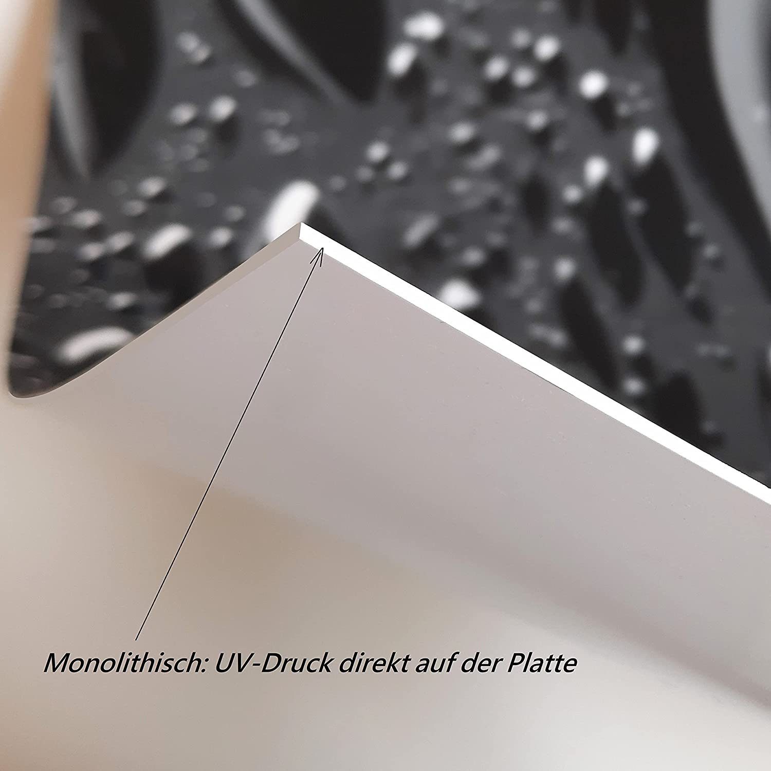 Küchenrückwand Qualität in DELUXE Direktdruck Platte Rodnik Monolith mit Tautropfen, ABS-Kunststoff