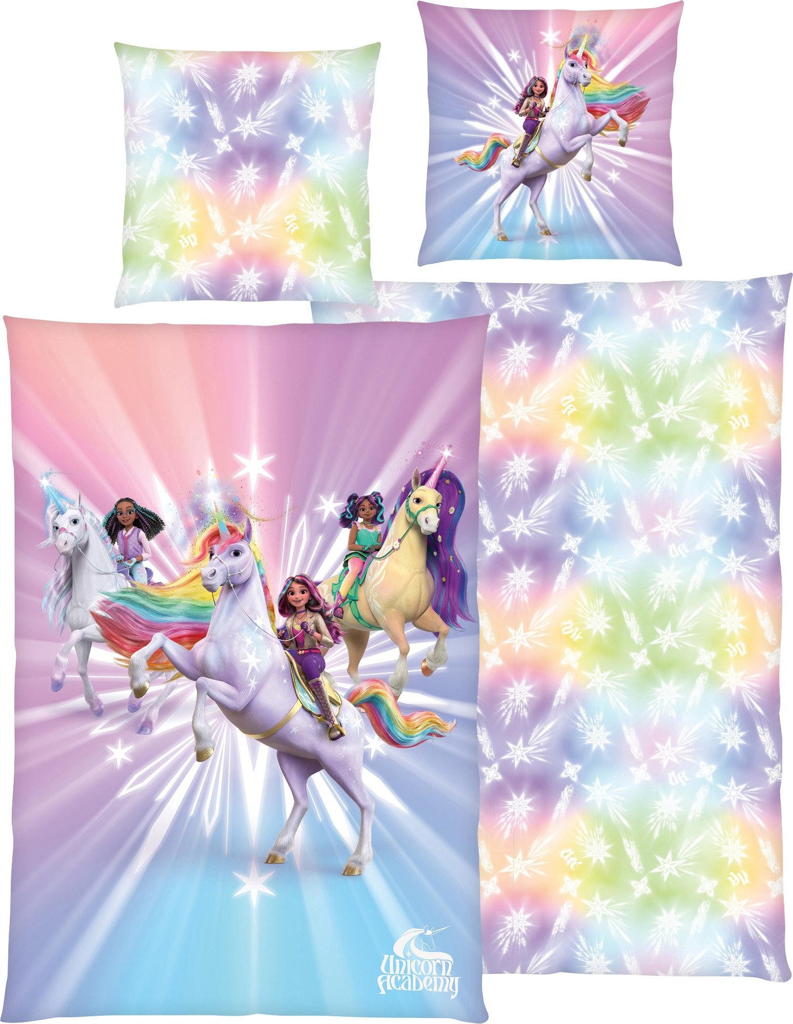 Herding Kinderbettwäsche Unicorn Academy Bettwäsche-Set 'Magic' - 80-x-80-cm-135-x-200-cm, Deck, Renforcé