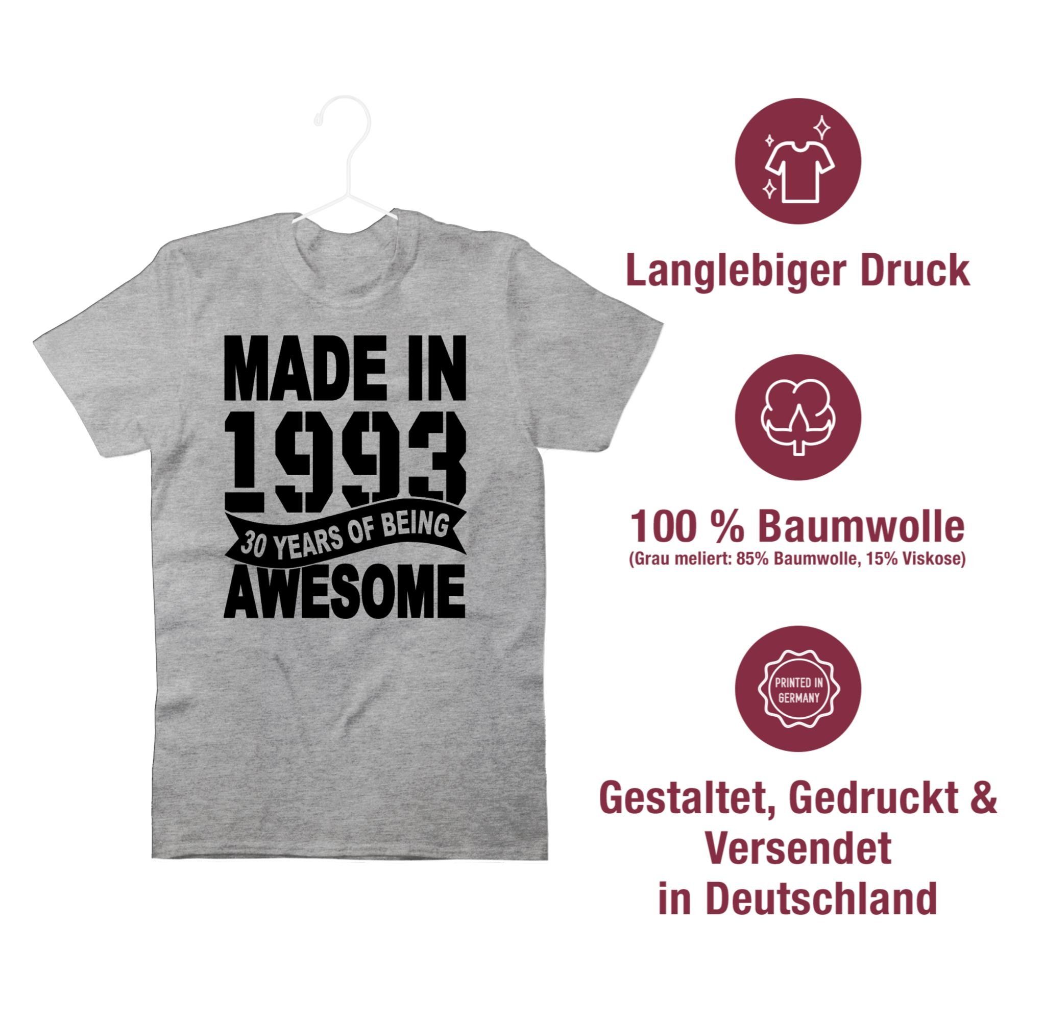 Shirtracer T-Shirt Made meliert schwarz in Thirty 3 of being awesome 1993 Grau 30. Geburtstag years