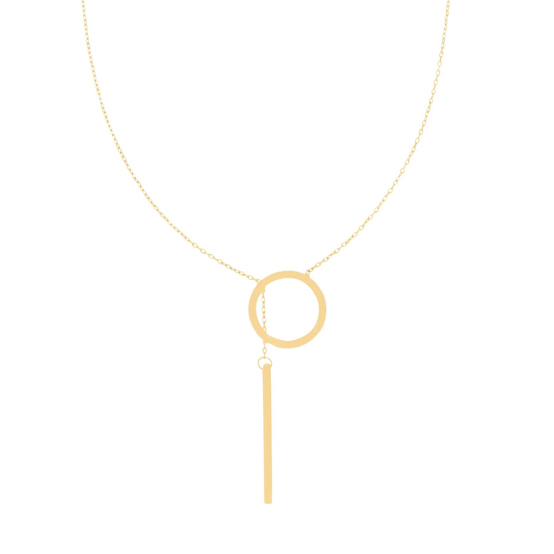 Collier 585er Gold Halskette mit Kreis und gleitendem Steg