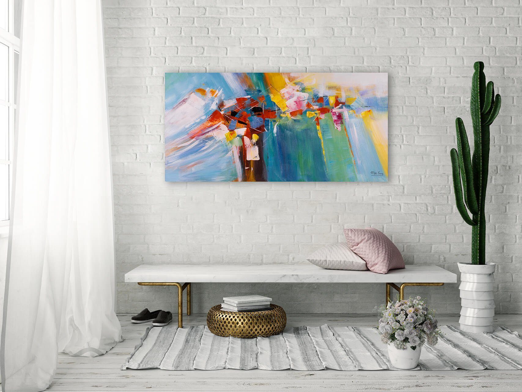 KUNSTLOFT Gemälde Zauberhaftes Riff 120x60 cm, Wohnzimmer 100% HANDGEMALT Leinwandbild Wandbild