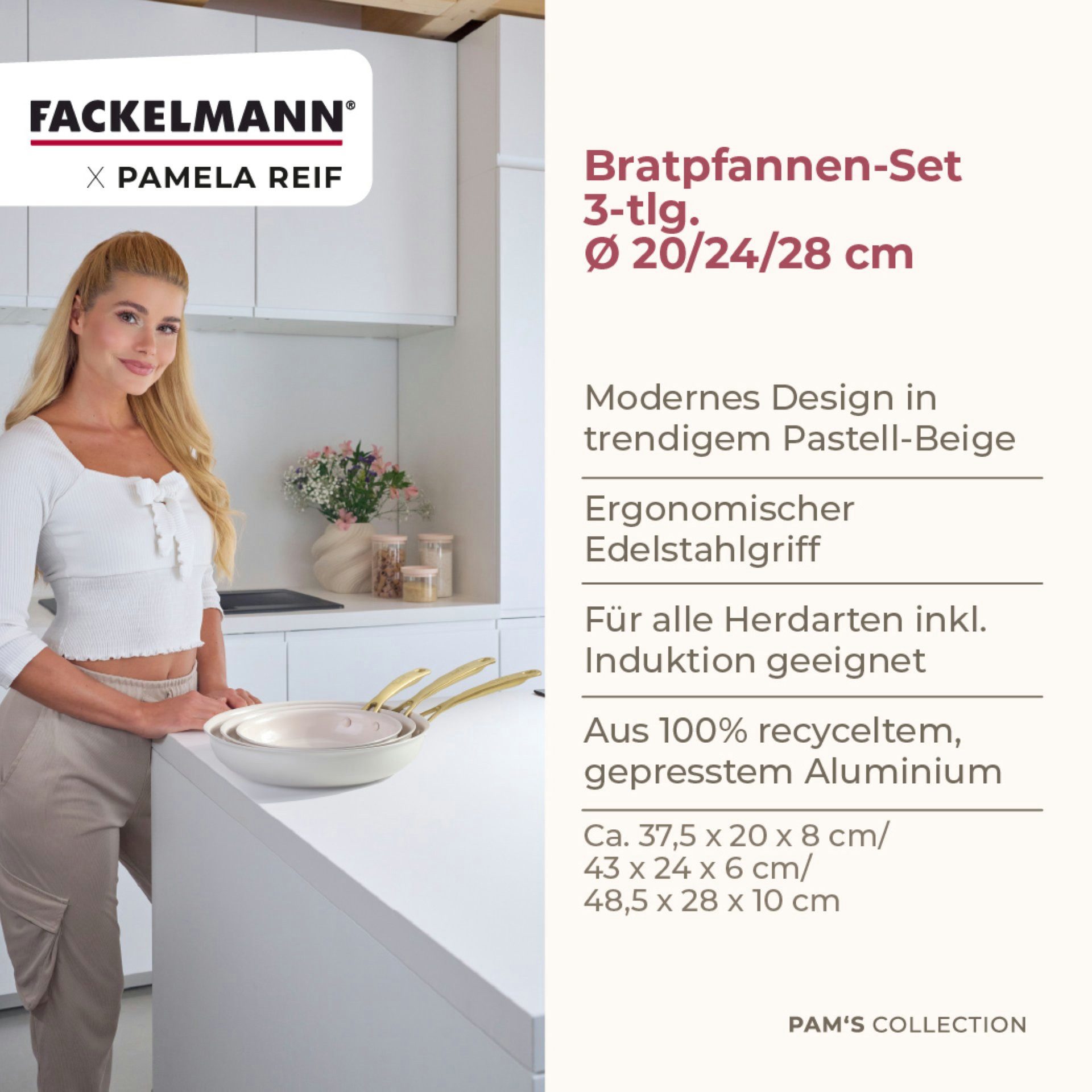 FACKELMANN Bratpfanne Set, Kochgeschirr, Aluminium-Pfannen, Keramikbeschichtung