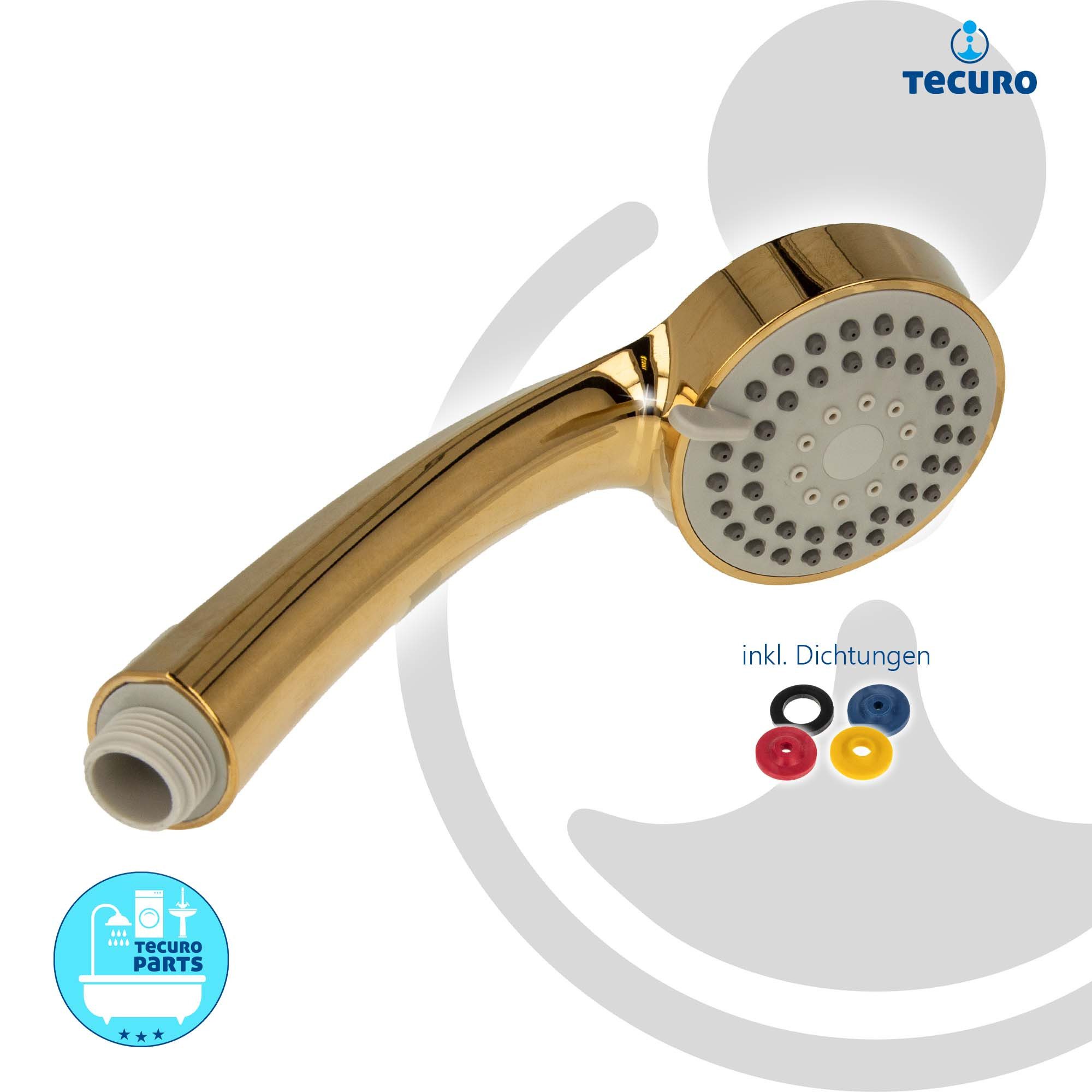 tecuro Duschbrause Handbrause ew-080 gold - mit 3-Funktionen und Antikalkdüsen, vergoldet