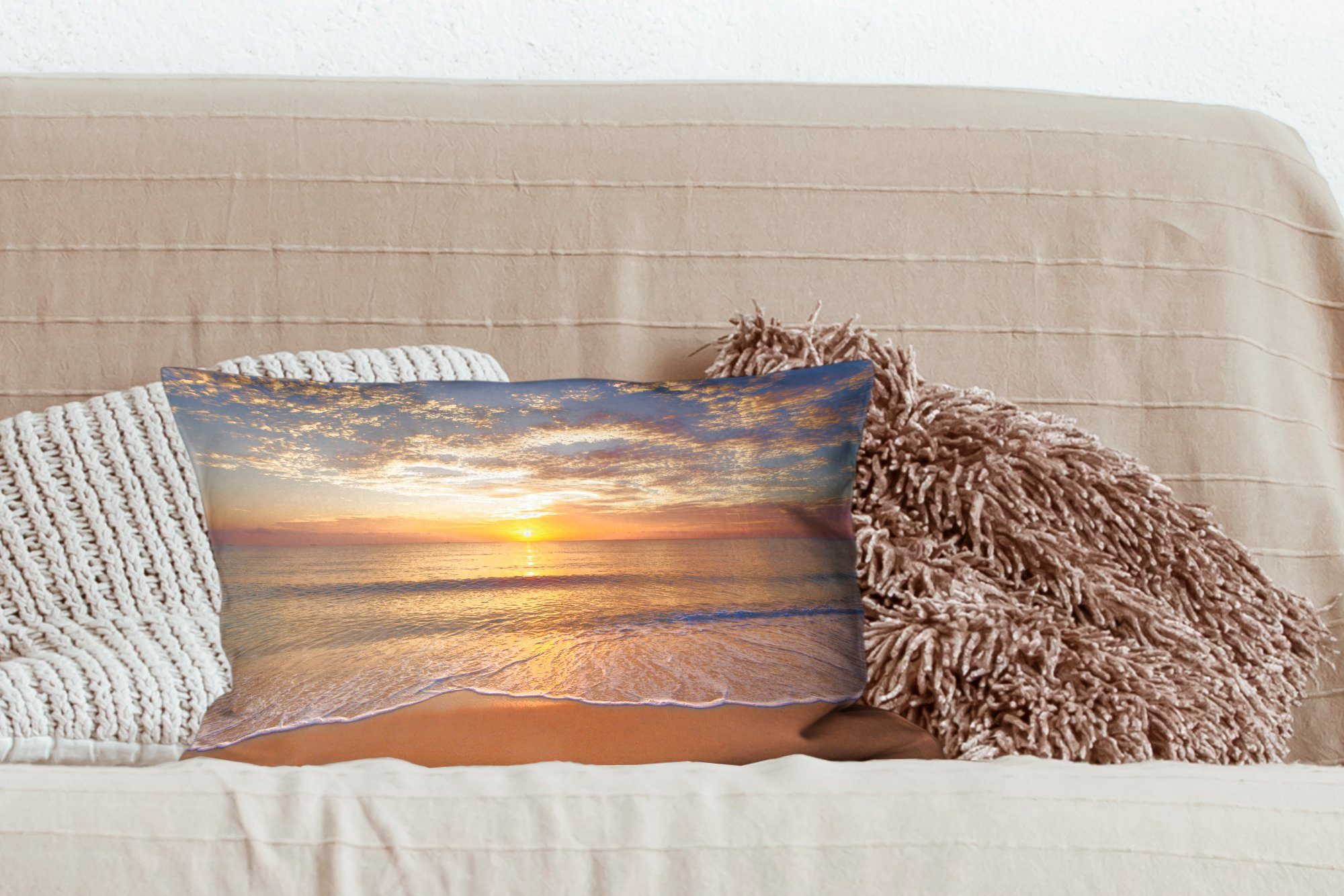 - mit Schlafzimmer Strand Dekoration, Füllung, Dekokissen Sonne, MuchoWow Farben Dekokissen Wohzimmer Zierkissen, -