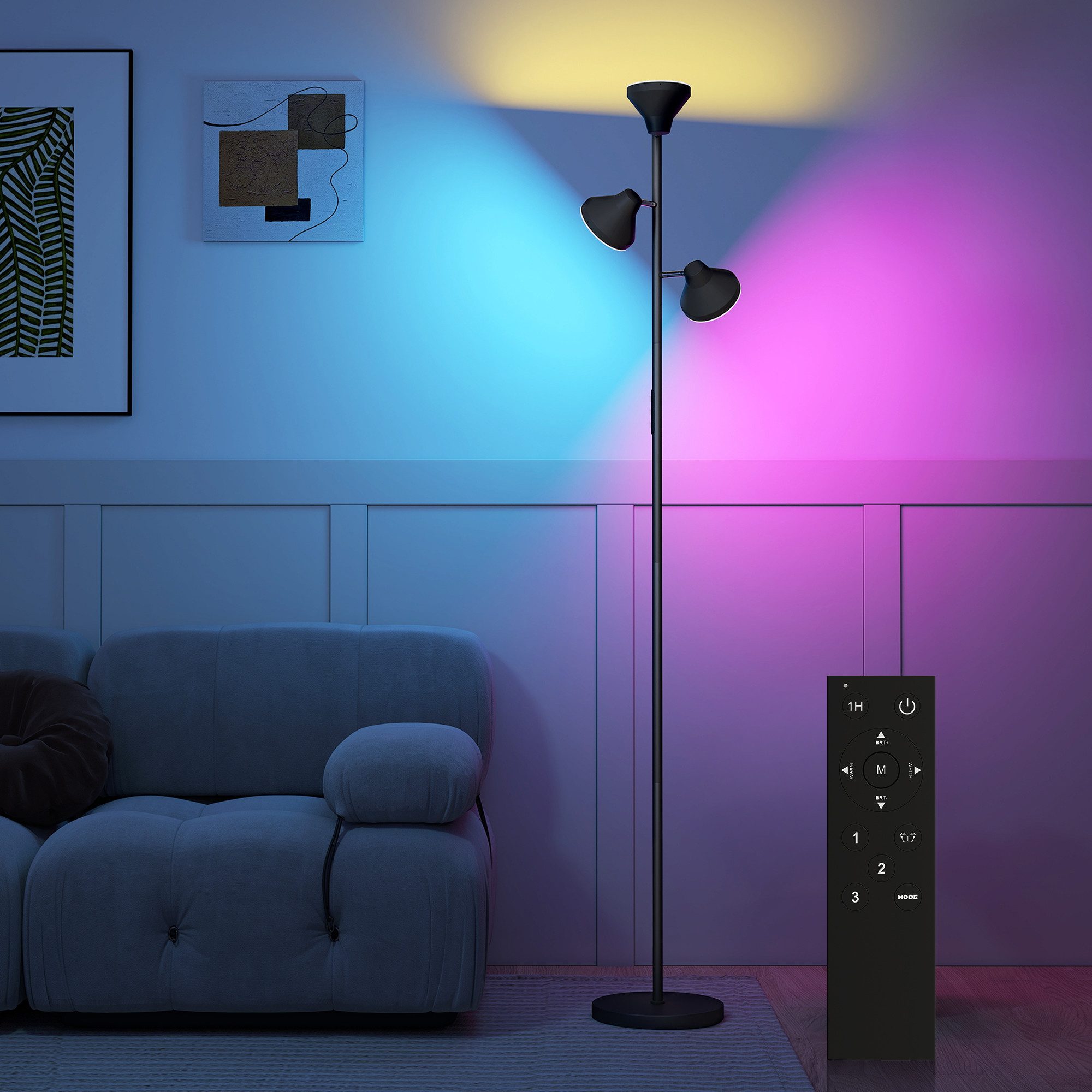 HOMCOM Stehlampe Stehleuchte mit Leselampe, Fernbedienung, Touch-Steuerung, Dimmfunktion, LED, Farbwechsler, für Wohnzimmer Schlafzimmer, Schwarz