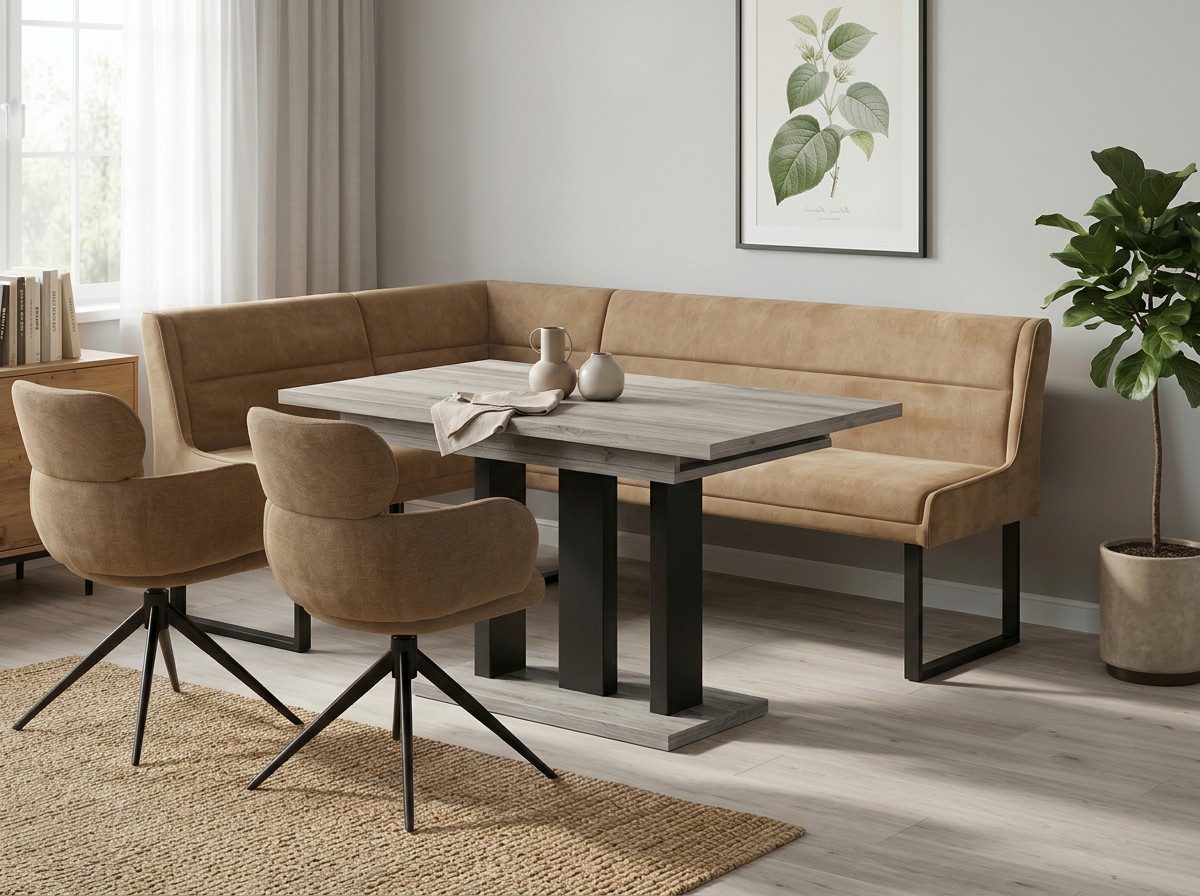 Endo-Moebel Eckbankgruppe Eckbankgruppe Esstisch ausziehbar 2 Stühle Eckbank Farbauswahl Set