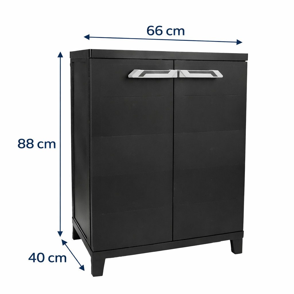 ONDIS24 Beistellschrank Kunststoffschrank Prime 88x66x40 cm schwarz abschließbar Kunststoffschrank Allzweckschrank mit 15kg Belastung pro Einlage