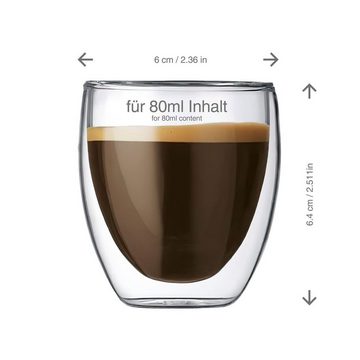 Dimono Espressoglas Doppelwandiges Trinkglas 80 ml, Borosilikatglas, Espressotasse