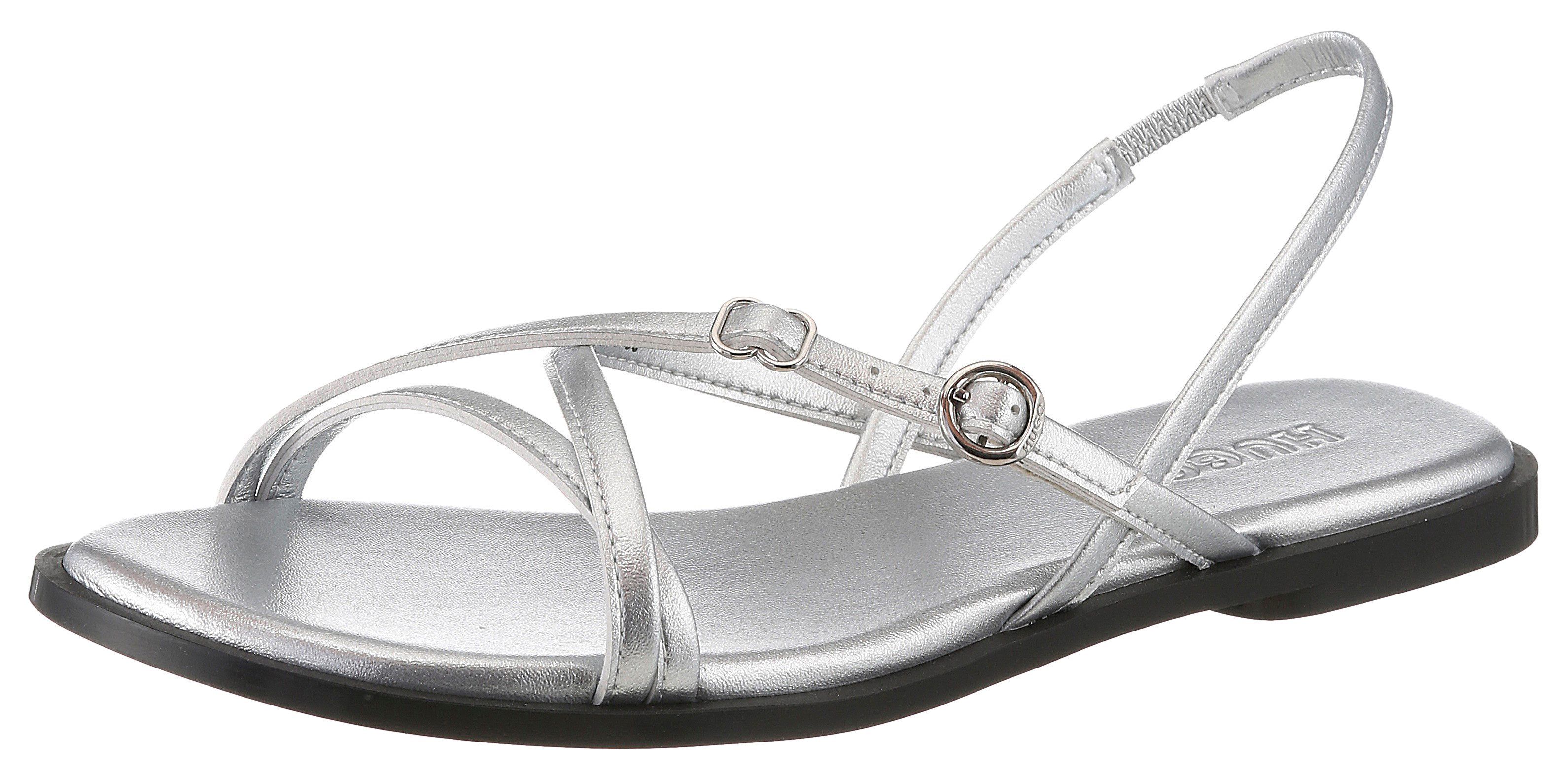 HUGO Amaryl Riemchensandale Sommerschuh, Zehentrenner, flache Sandalette in Metallic-Optik
