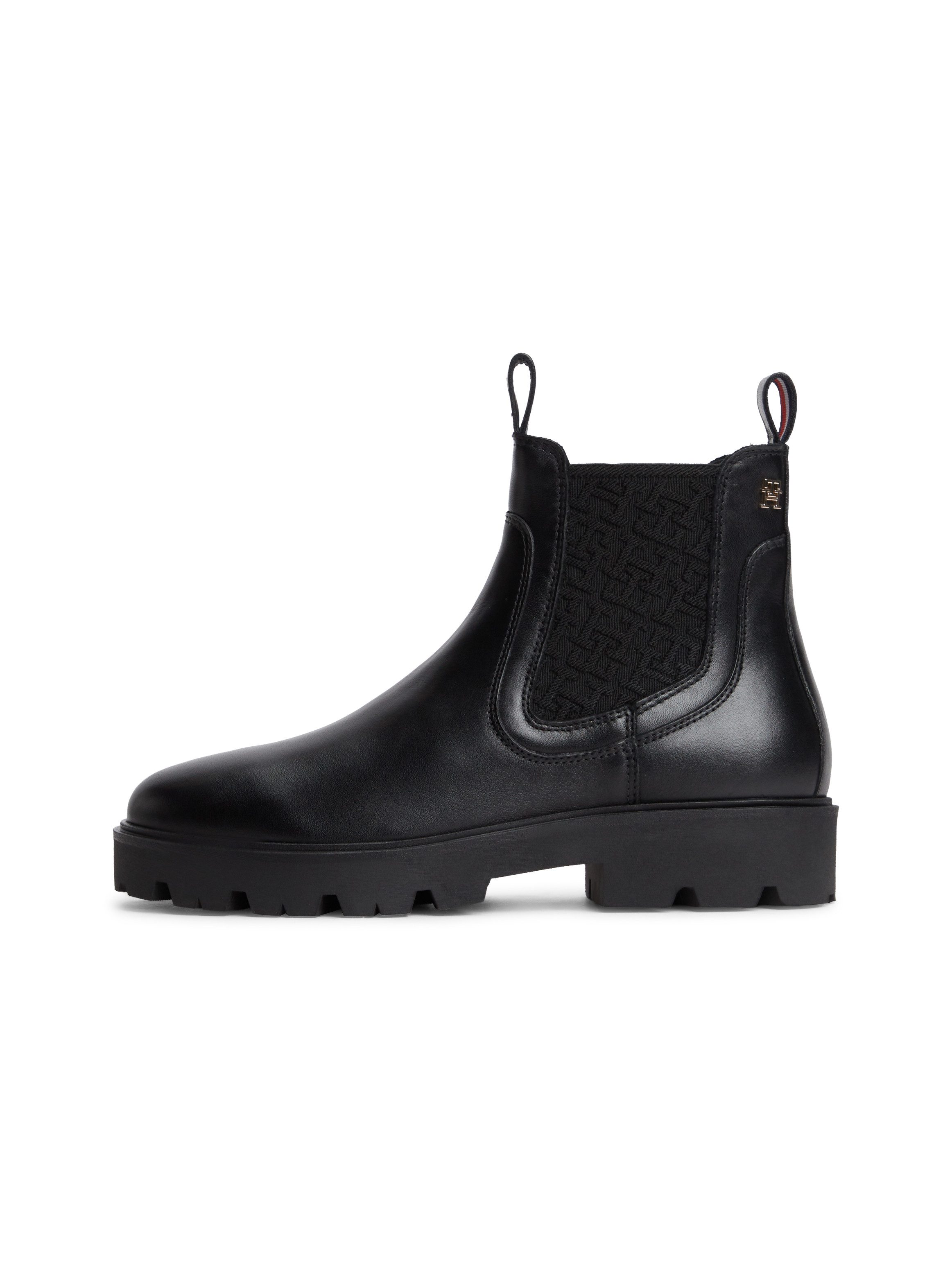 Tommy Hilfiger TH MONOGRAM LEATHER CHELSEA BOOT Chelseaboots Blockabsatz, Schlupfboots, mit beidseitigem Stretcheinsatz – Bild 5 von 5