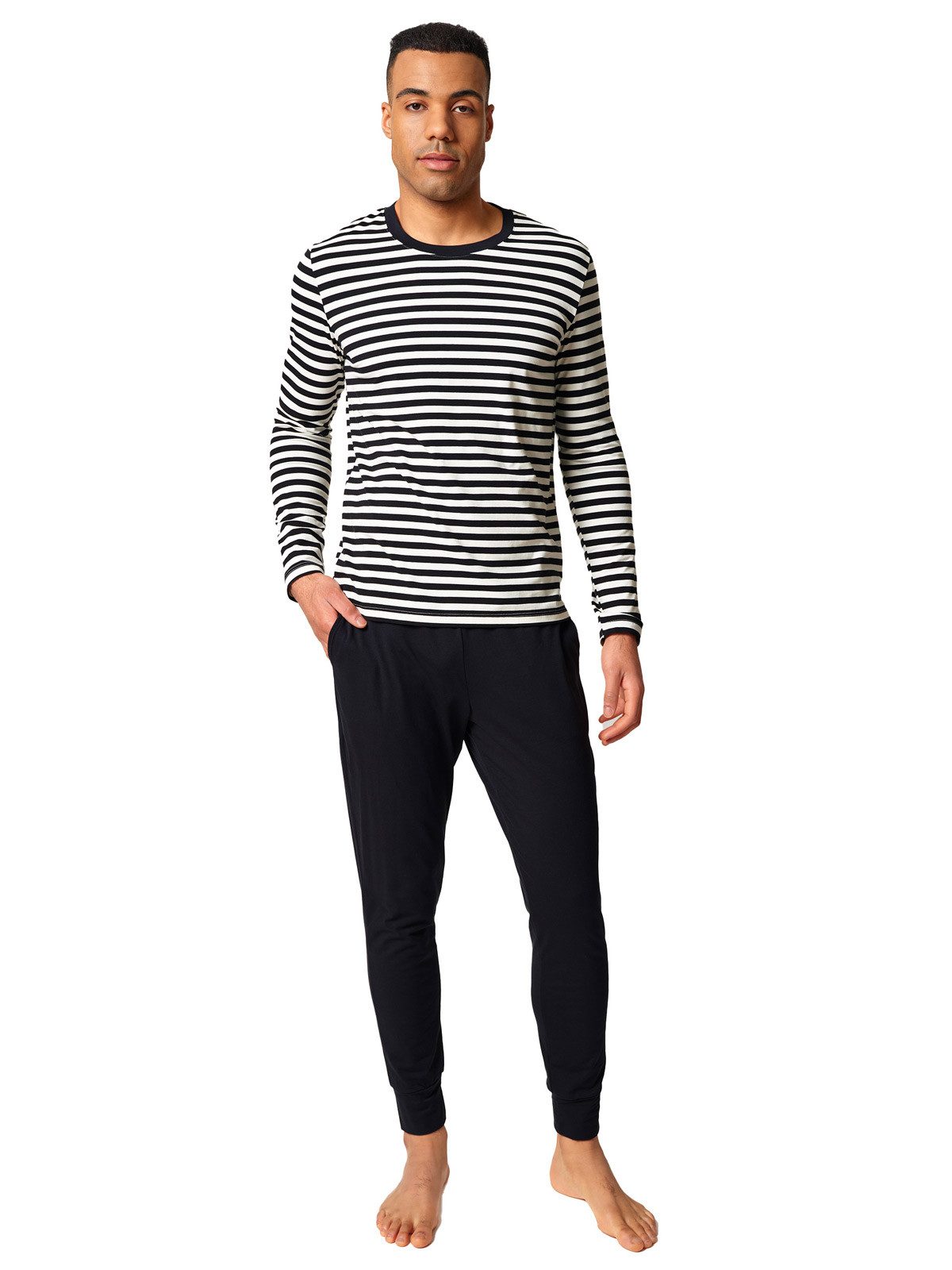 Skiny Pyjama Herren Pyjama lang Slumberline (Stück, 1 tlg) Hautfreundlich, elastisch, Gestreift, Basic