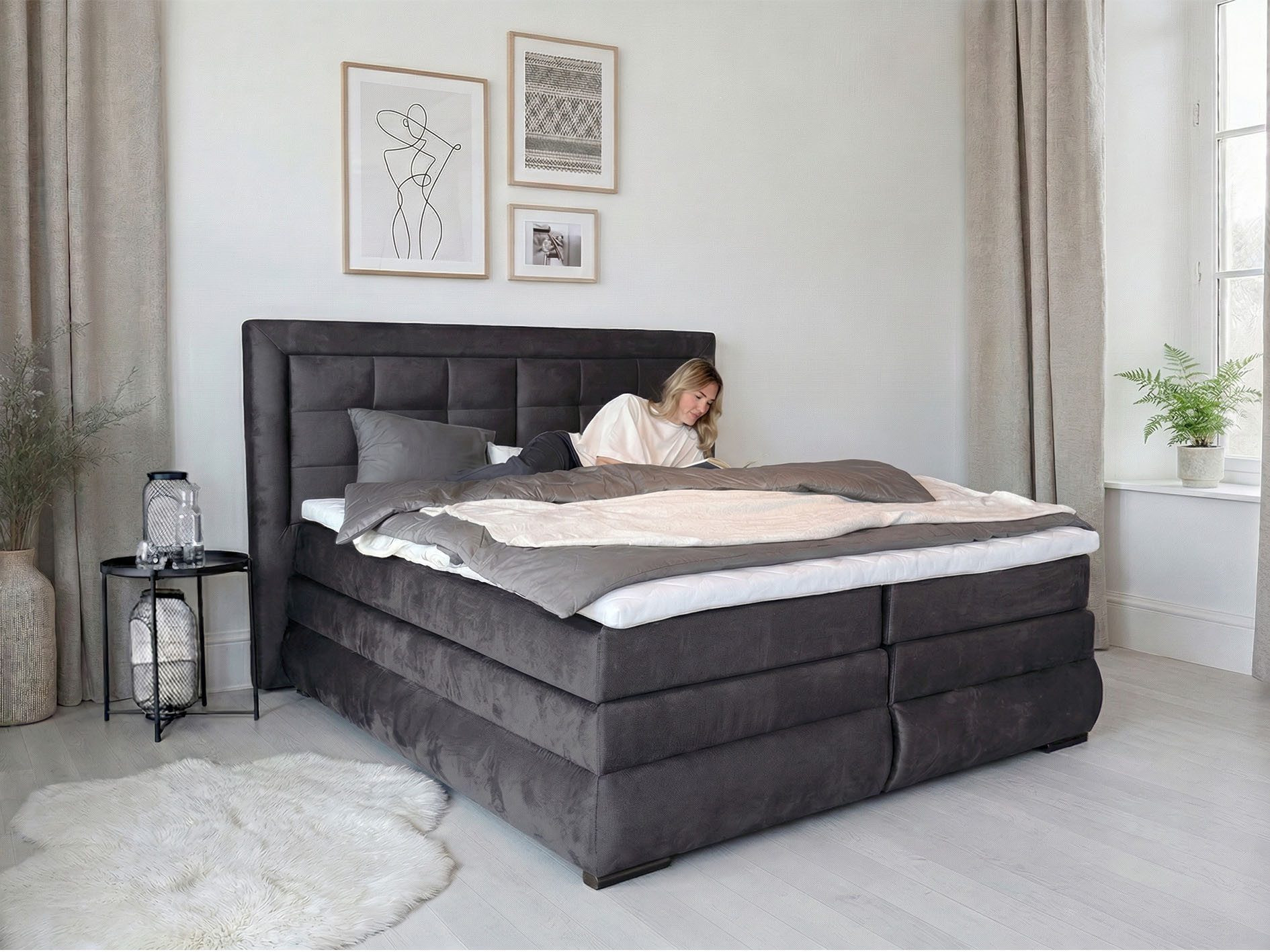 OTTO home Boxspringbett MIVVA mit Bettkasten, mit Taschenfederkernmatratze H3, H3/H4 mix, H4 (mit hochwertigem Luxus-Microfaser-Stoff, wahlweise mit LED-Leuchte – Bild 5 von 5