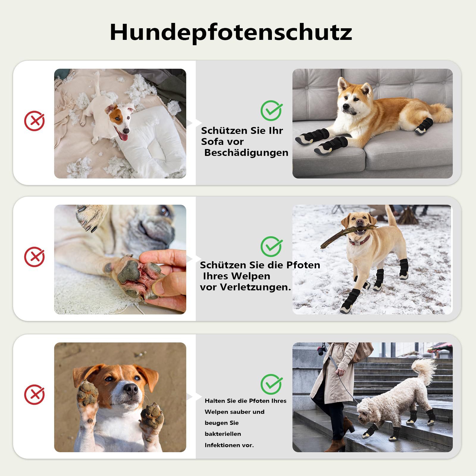 Ledander Pfotenschutz Anti-Rutsch Hundeschuhe mit reflektierenden Riemen wasserdicht,4 Stück, Gummisohle Hundeschuhe Pfotenschutz fürkleine,mittlere und große Hunde