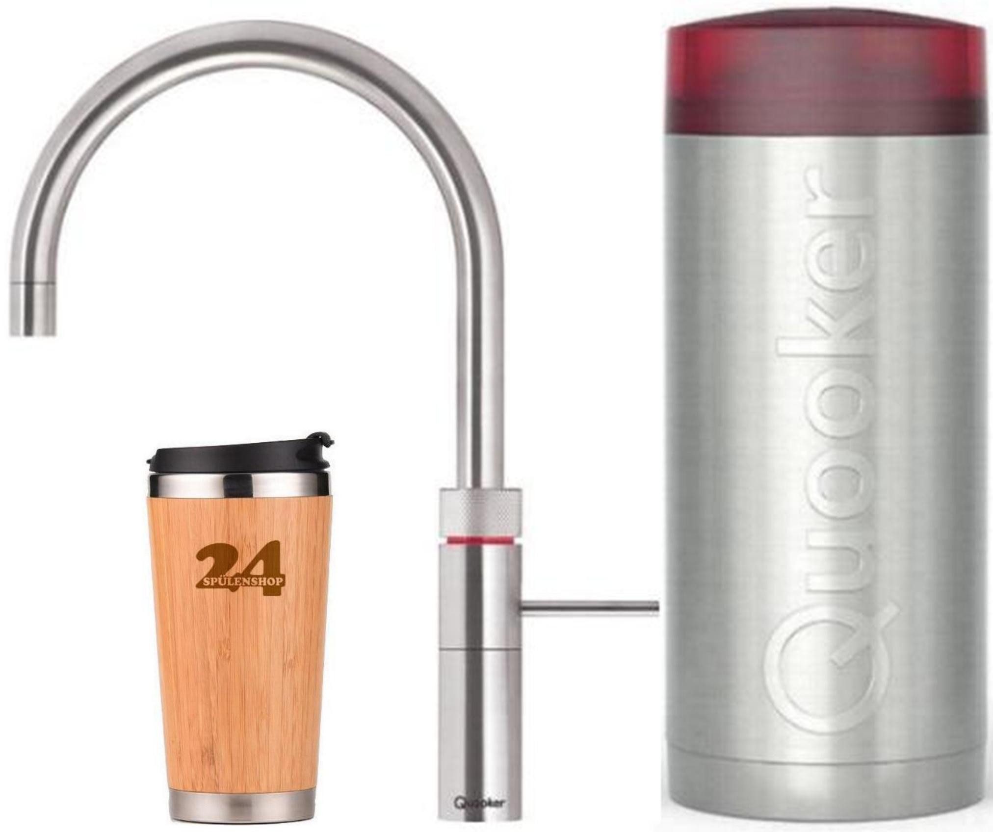 QUOOKER Küchenarmatur QUOOKER FUSION ROUND COMBI+ B Edelstahl & 100°C Armatur (22+FRRVS) (2-St) Spültischmischer mit 100°C Kochendwasserfunktion