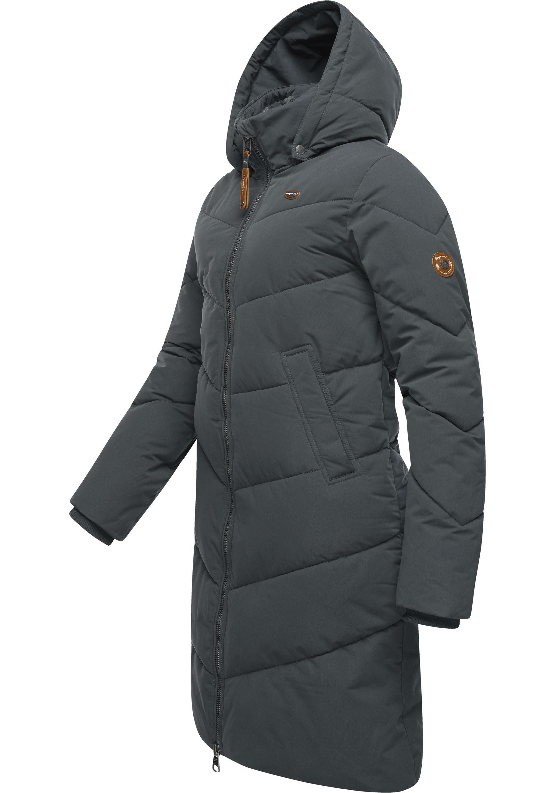 Ragwear Wintermantel Rebelka stylischer Winterparka dunkelgrau Kapuze mit abnehmbarer