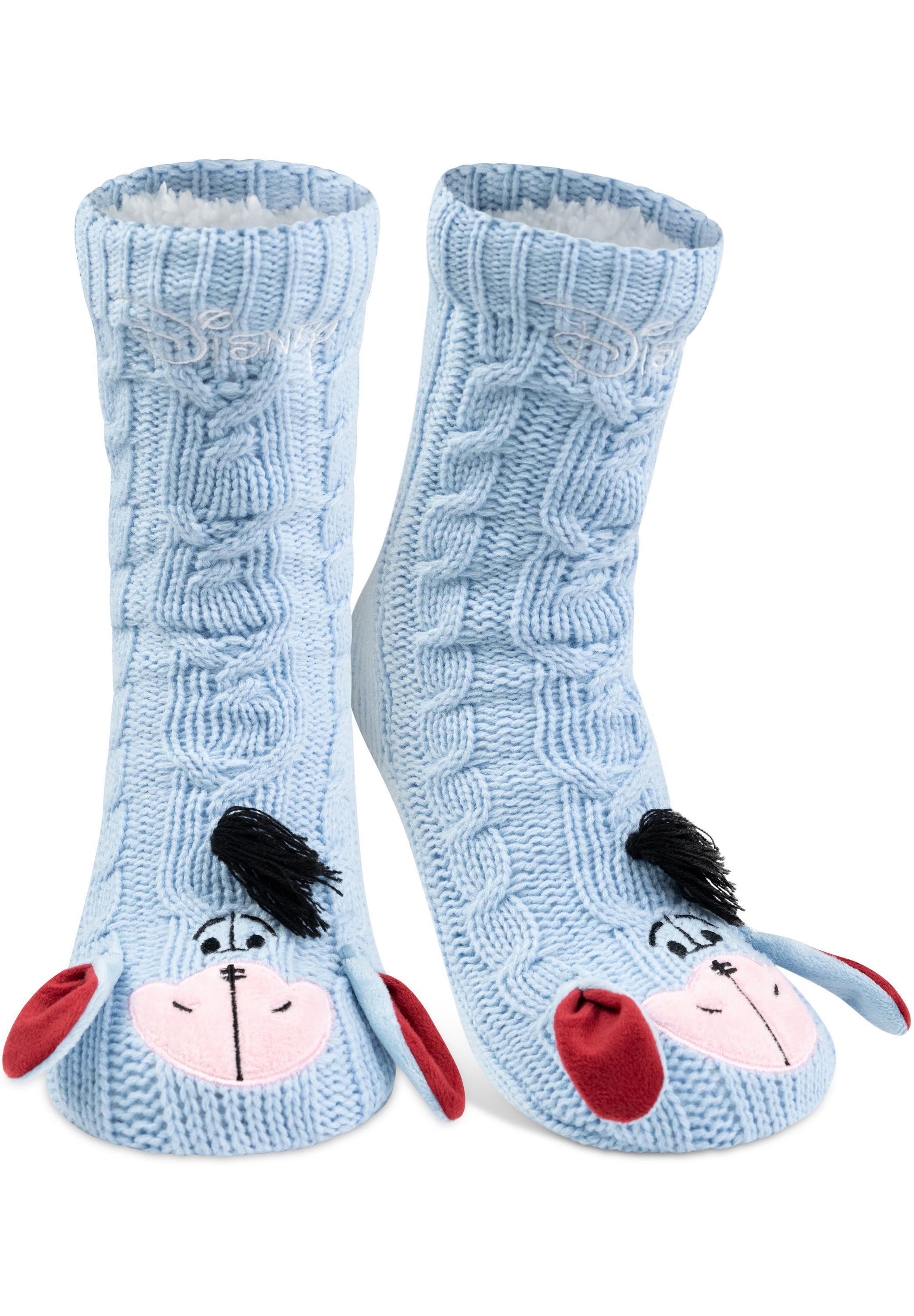 United Labels® Haussocken Disney I-Aah Esel Hüttensocken Winnie Puuh Kuschelsocken Sherpa
